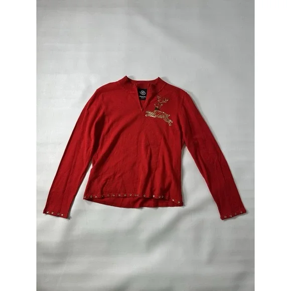 Vintage Michael Simon Event Sequin Reindeer Christmas Sweater Medium Excellent - Picture 12 of 14